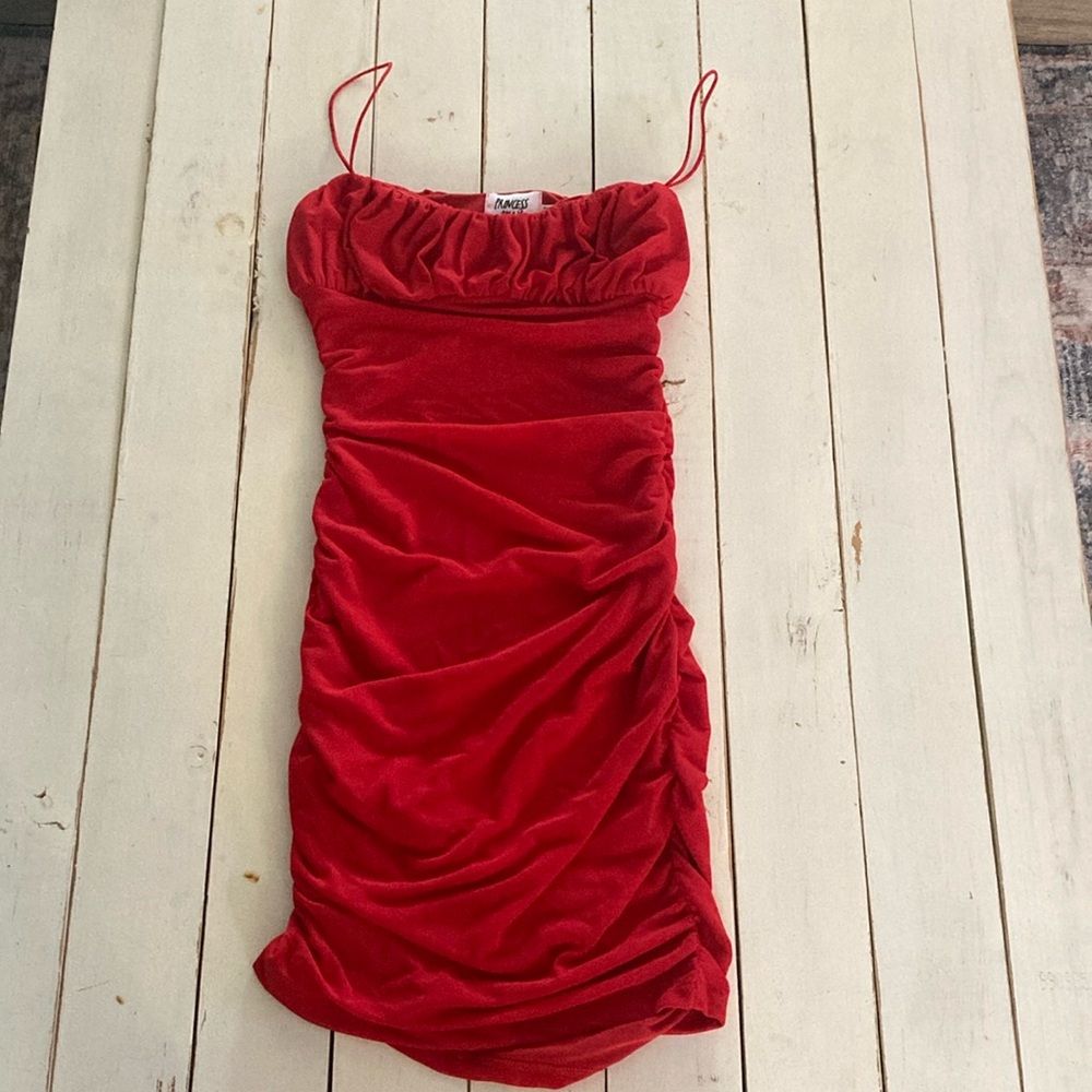 Red, skinny straps, mini dress, Size 4